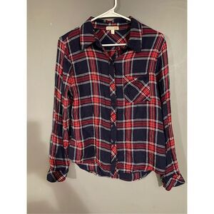 Gianni Bini Red And Blue Plaid Button Up Top Size Small
